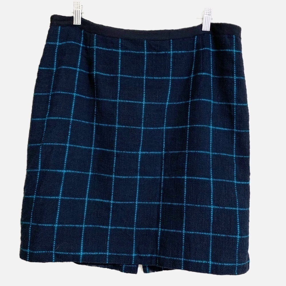 Banana Republic Blue Checked Plaid Mini/Midi Pencil Cotton Skirt. Size 12